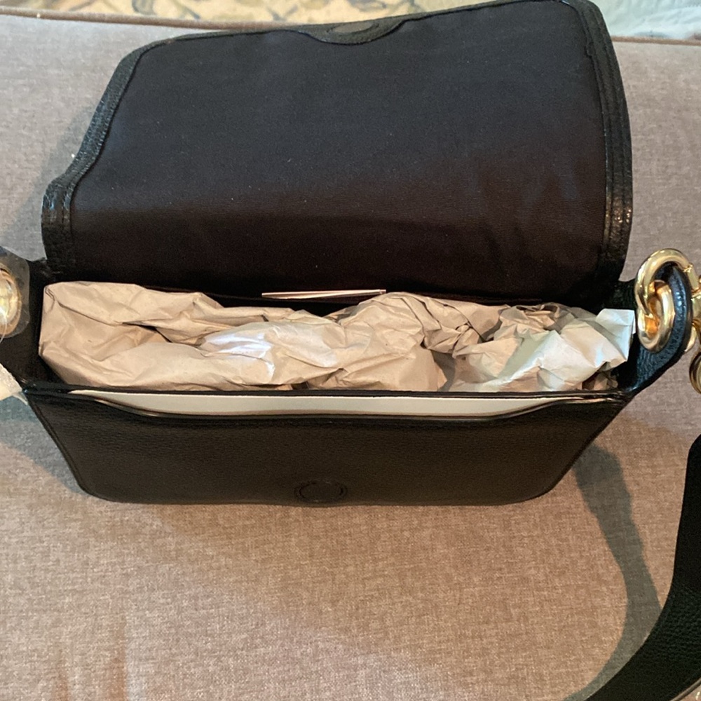NWT Black Coach Messenger Black pebble leather with signature dark brown strap. - Picture 5 of 15